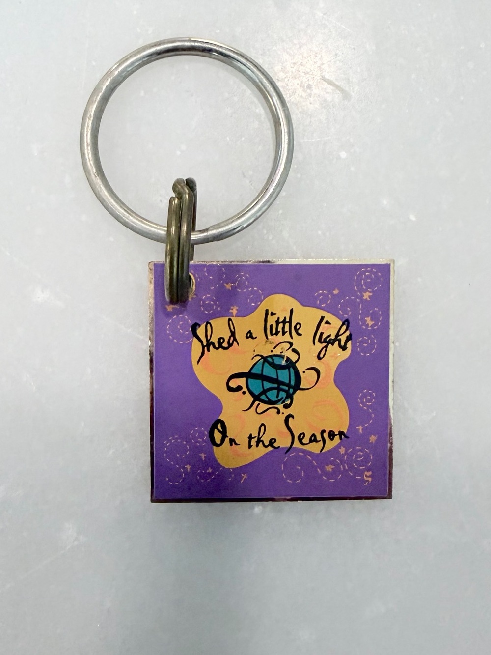 RARE Vintage Shed A Little Light On The Season Globe Keychain Purple